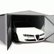 Garage simple métal / 17.64 m² / toit double pente / porte battante / 3 x 6 x 2.06 m