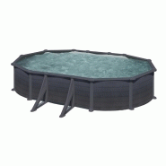 Piscine ovale acier 6,34m x 3,99m x h: 1,32m  - gris anthracite - filtration à sable - renforts apparents