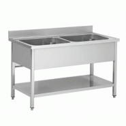 Plonge professionnel en inox 2 bacs au centre 1400x600x850+100mm - PTHSTR146BM2