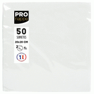 Pronappe - Réf.SV622001I - Carton de 800 Serviettes Cocktail ouate 2 plis - papier micro gaufré - 20 X 20 cm - 16 paquets de 50 serviettes Blanc - b