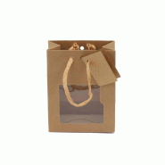Sac kraft brun avec fenêtre poignées papier 11x6,5x14 cm - par 20