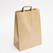 Sac kraft lisse poignées plates brun 32x17x45cm - par 50 - 80 gr/m² - charge max 5kg