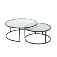 SET DE 2 TABLES BASSES RENTIA VERRE GAUFRÉ / MÉTAL