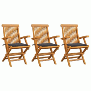 VidaXL Chaises De Jardin Coussins Anthracite Lot De 3 Bois De Teck - gris 3062514