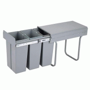 WellHome - Poubelles sous Évier avec fixation Inférieure pour Cuisine 3x8L, Extraction manuelle - gris WH13922