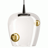 Zafferano Lampe à suspension Bilia 230V LED 8W en verre borosilicaté soufflé à la bouche avec finitions Noir et Or antique, diamètre 27 cm, CRI 9