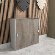 Armoire mi-haute à portes coulissantes - Mobel Linea - 100, Gris aluminium, Chêne grisé_0