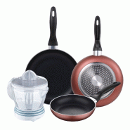 BERGNER - Jeu de 3 Poêles 16/20/24 cm Compatible Induction en Aluminium Embouti Paradise avec Presse-agrumes NATURALLY 40 W 1,2 L - aluminium PK9325