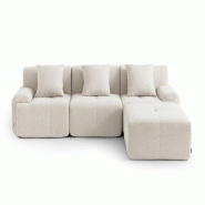 Canapé d'angle modulaire MILYSOFA SOFAMOUS 3 places avec méridienne Tissu chenille Blanc ivoire - MS-MOUS-4-IW