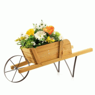 COSTWAY Chariot à fleurs, jardinière avec 9 accessoires magnétiques, 1 roue en fer et 2 poignées, capacité de charge de 5 kg, couleur naturelle -