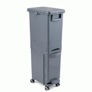 COSTWAY Poubelle 3 compartiments, poubelle 32L bac inclinable, tiroir, poignée et crochet, tri sélectif avec autocollants, gris - gris plastique VH3