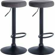Décoshop26 - Lot de 2 tabourets de bar design simple hauteur réglable revêtement en velours gris foncé pieds en métal noir 10_0006810 - gris mét