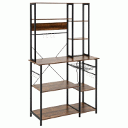 Helloshop26 - Étagère de cuisine support micro-ondes 99 x 40 x 170 cm avec prise électrique et 12 crochets style rustique en bois 20_0017228 - 3000