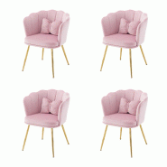 Merax 4x fauteuil rembourré à dossier pétale, coussin papillon, pieds métal doré, velours rose - rose multi-matériau WF532311AAP-4 Merax 4x fauteuil rembourré à dossier pétale, coussin papillon, pieds métal doré, velours rose - rose multi-matériau WF532311AAP-4