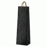 Sac bouteille Feuillage noir poignées cordellettes noires 10x10x36 cm - par 10