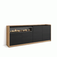 SKRAUT HOME Buffet salon et cuisine, 207x80x37 cm, 4 Portes, Cheminée électrique, Noir et chêne - noir Bois manufacturé 702_3