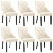 Tectake Lot 6 chaises de salle à manger matelassée en velours crème/noir - 405840 - beige Bois massif 405840 Tectake Lot 6 chaises de salle à manger matelassée en velours crème/noir - 405840 - beige Bois massif 405840