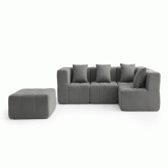 Canapé d'angle modulaire MILYSOFA SOFABULOUS 4 places avec méridienne Tissu fine bouclette Gris nuage - MS-BULOUS-5-CG