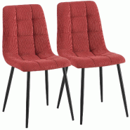 CLP Lot de 2 chaises de salle a manger Antibes en velours cotele Cordon HBT: 84x45x55 cm Bordeaux - rouge textile 327382 CLP Lot de 2 chaises de salle a manger Antibes en velours cotele Cordon HBT: 84x45x55 cm Bordeaux - rouge textile 327382