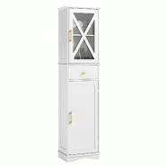 COSTWAY Armoire haute salle de bain avec étagères réglables, tiroir et 2 portes, armoire haute, blanc - blanc Bois manufacturé VH34859IT