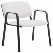 Décoshop26 - Chaise visiteur avec accoudoirs intégrés zone d'attente en PVC blanc piètement à 4 pieds en métal noir 10_0003376 - blanc métal 30
