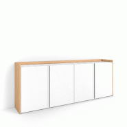 SKRAUT HOME Buffet salon et cuisine, 207x80x35 cm, 4 Portes, Meuble chaussure, Blanc et Chêne Soft - blanc Bois manufacturé 753_1
