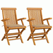 VidaXL Chaises De Jardin Et Coussins Beige Lot De 2 Bois Teck Massif - beige 3062490