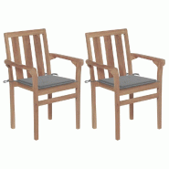 VidaXL Chaises De Jardin Lot De 2 Et Coussins Gris Bois De Teck Massif - gris 3062209