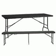 WellHome - Table pliante multifonctionnelle 180x74x74cm et banc pliant 183x30x43cm - marron plastique PK6914