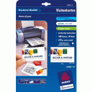 Avery Zweckform 100 cartes de visite Quick&Clean r/v° bords lisses Satin blanches 270 g/m² 85 x 54 mm, Laser couleur (10 feuilles A4 / cdt) - C32026