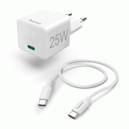 Chargeur rapide Hama 25W USB-C, Mini, 1,5m - blanc 00201624