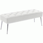 Décoshop26 - Banc banquette rembourré capitonné en synthétique blanc pieds métal argenté BAN09012 - blanc 3000463169600 Décoshop26 - Banc banquette rembourré capitonné en synthétique blanc pieds métal argenté BAN09012 - blanc 3000463169600