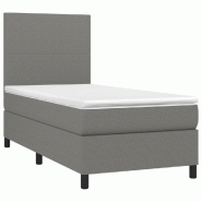 Décoshop26 - Cadre de lit LED avec sommier tête de lit matelas 100x200 cm tissu gris foncé TDL0208432 - gris 3001539947764
