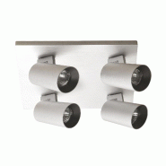 Fabas Luce Spot de plafond Modo à 4 lumières en aluminium moulé sous pression, finition aluminium brossé, culot GU10, design moderne pour l'éclai