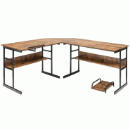 Helloshop26 - Bureau d'angle en forme de L 170 x 150 x 75 cm ajustable à plateau inclinable moderne en bois d'ingénierie café 20_0020928 - métal 3