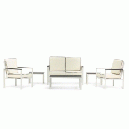RATTATAN Salon de jardin avec canapé, 2 fauteuils et 3 tables en acier et polyéthylène effet bois avec coussins déhoussables, pour jardin, terrass