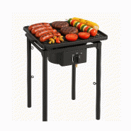 Réchaud à Gaz 1 feu Barbecue grill 4,5kW 2en1 Bruleur fonte + Plaque Grill Fonte 40×40cm 3 hauteurs modulables Piezo INTEC - noir fonte 3701599337061