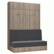 ARMOIRE LIT ESCAMOTABLE DYNAMO SOFA CANAPÉ CHÊNE MICROFIBRE GRIS COUCHAGE 140*200