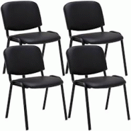 CLP Lot de 4 chaises visiteur empilables Ken en similicuir et piètement noir Noir - noir polyester 312998 CLP Lot de 4 chaises visiteur empilables Ken en similicuir et piètement noir Noir - noir polyester 312998