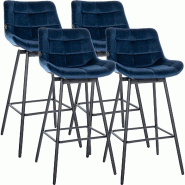 CLP Lot de 4 tabourets de bar Weston pivotants Velours HBT: 105x49x56 cm Bleu Velours - bleu textile 327345
