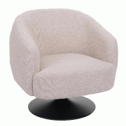 Décoshop26 - Fauteuil lounge cocktail siège pivotant siège extra large en tissu bouclé crème beige et métal 04_0006850 - beige métal 3000261909460