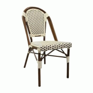 Emh Chaise bistrot professionnelle Montmartre empilable – aluminium effet bambou – assise rotin crème et marron – usage CHR intérieur/extérie