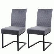 Mendler Lot de 2 chaises cantilever HWC-L15, chaise visiteur chaise de conférence, velours acier époxy ~ gris foncé - gris textile 98112+98113