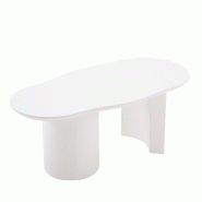 Merax Table basse 100 x 40-50 x 40,5 cm avec plateau courbé irrégulier, MDF peint et pied colonne stable, blanc - blanc Bois manufacturé N625P51047