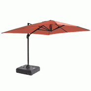 Oviala Business Parasol déporté 4x3 m 360° inclinable + à lester sur roues terracotta - marron aluminium 115219