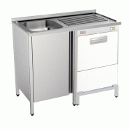 Plonge inox 1 bac sur meuble fermé et passage lave-verres P 500 mm - à gauche_0