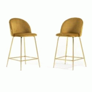 RATTATAN Lot de 2 tabourets de bar en velours avec pieds en métal,h.65cm,pour bar,restaurant et cuisine,design élégant–Sara XL–Moutarde/Or - mu