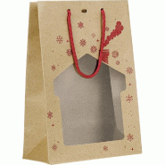 Sac kraft fenêtre Chalet poignées corde rouge oeillet ferm. 20x10x29cm - par 12