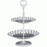 Serviteur à gâteaux présentoir à fruits étagère en aluminium avec poignée 2 étages service fruit dessert amuse-gueule apéritif métal, gris argenté 44 cm 13_0002441_2