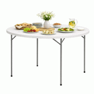 Table ronde pliante blanche Ø122cm Table d'appoint Interieur Exterieur Jardin Réceptions KZ GARDEN - blanc 3701599337870